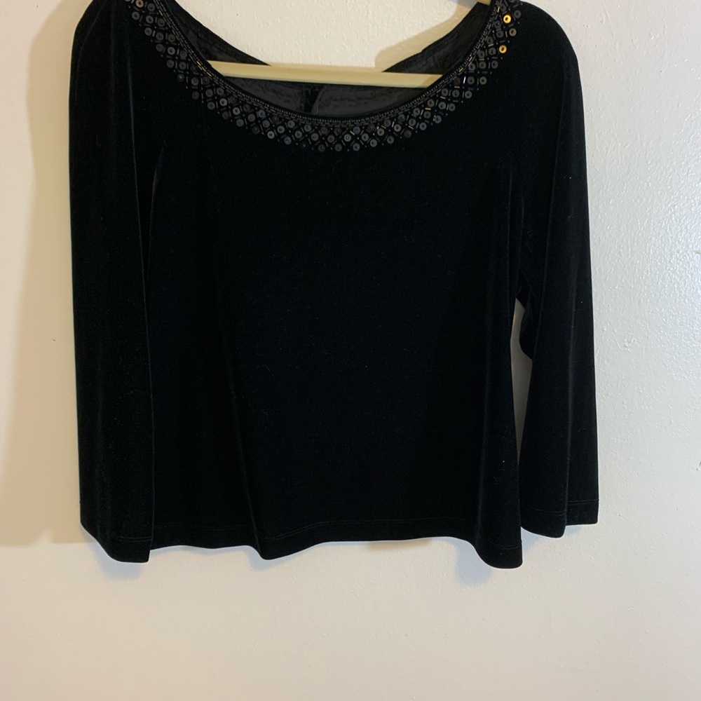 Black velvet top beaded embellish neckline